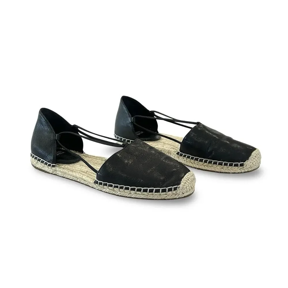Eileen Fisher Lee Espadrille Flats Sandals Womens Size 9 Black Leather